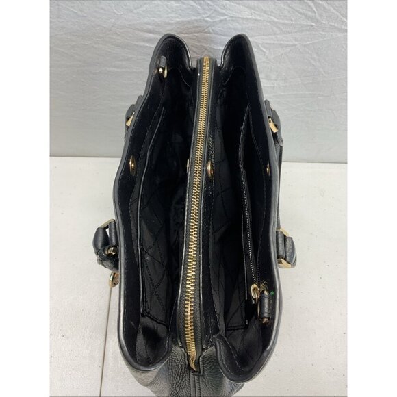 Michael‎ Kors MK Black Pebbled Leather Tote Bag Handbag double handle footed - Picture 5 of 11